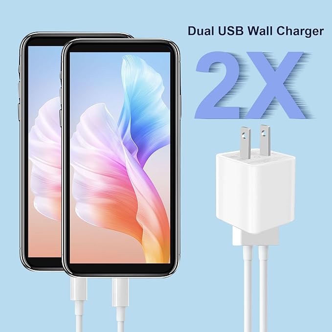 USB Wall Charger, Charger Block，Dual Port USB Cube Chargers，Power Adapter Charging Plug Box Brick for Phone 16/15/14/13/12/11/Pro Max/SE/XS/XR/X,Android Phones, and More (Pure White)