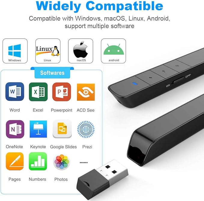 N75 Rechargeable Presentation Clicker, PowerPoint Clicker for Presentation, Long Range Wireless Presentation Remote, PowerPoint Clicker Slide Advancer for Computer, Laptop, Keynote, Red Light