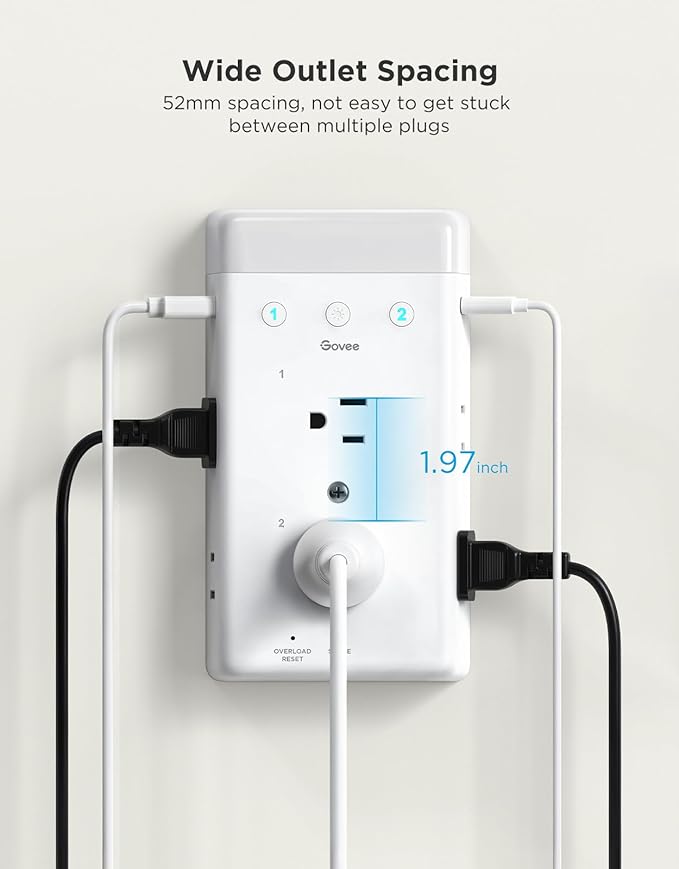 Govee Smart Plug Outlet Extender, 3-Sided Smart Power Strips with 2 Smart Outlets & 2 USB Ports with RGB Night Light, APP & Voice Control, Surge & Overload Protection for Home Office