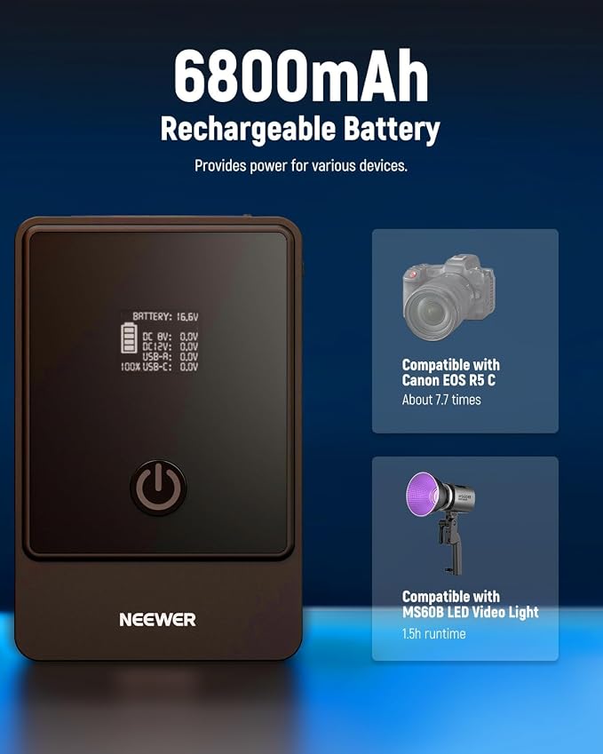NEEWER Mini V Mount Battery, 6800mAh 99Wh V Lock Battery, PD65W Fast Charging/D - Image 5