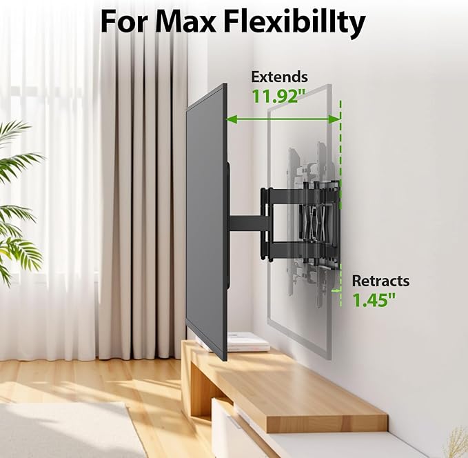 USX Mount Ultra Slim TV Wall Mount for 37-90 inch TVs, Low Profile Full Motion TV Mount with Swivel Articulating Dual Arms, Wall Bracket for Max VESA 600x400mm Holds 120lbs, Fits 16"/18"/24" Studs