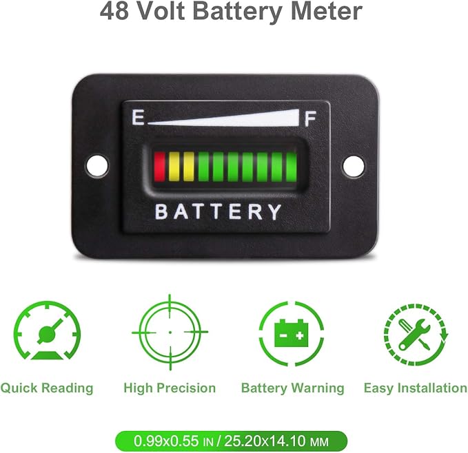 HUSUKU 48V led Battery Indicator 48 Volt Battery Meter led Voltmeter Gauge led Digital Voltmeter for Golf Cart Club Car EZGO Yamaha