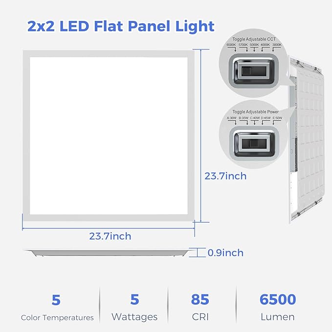 Aphyni 12 Pack 2x2 LED Flat Panel Light, Dimmable Office Kitchen Flush Mount Ceiling Light Panel,Bright 6500LM,Dimmable,Selectable Features, 3000K/4000K/5000K/5700K/6500K, 30W/35W/40W/45W/50W