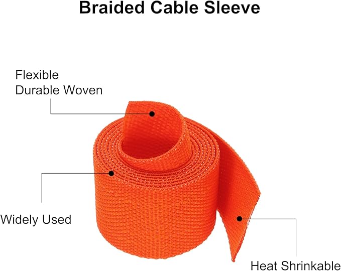 MECCANIXITY Braided Cable Sleeves Heat Shrinkable Fabric Sleeving, 7/8" 3ft Orange 2:1 Ratio Heat Shrinkable Cord Protector for Harness Cable, Network Cable Protection, Cable Management