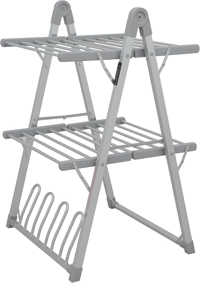 SHARNDY Electric Heated Clothes Drying Rack,Foldable Heated Garment Dryer with Timer Shut-Off Laundry Rack for Clothes Shoes Socks,Aluminum Alloy,Silvery Gray,Plug & Play,(39.37x25.98x23.82in)