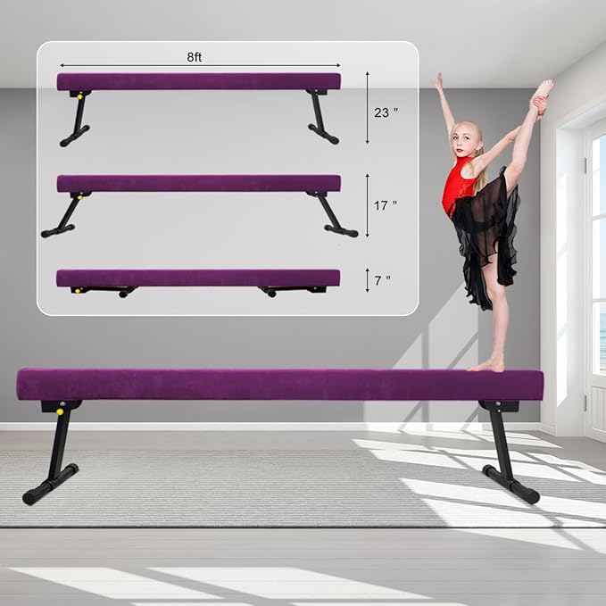 Wesky Adjustable Balance Beam,High and Low Floor Beam Gymnastics Equipment,Professional Gymnastics Beam for Kids Home Training with Foldable Legs