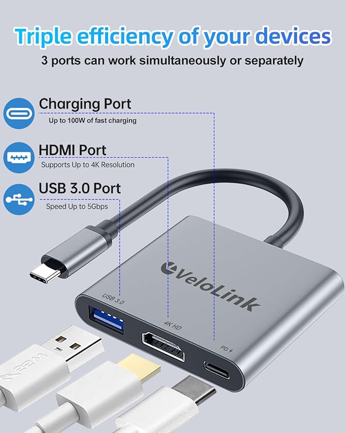 Usbc to hdmi Adapter,hdmi to USB c with 100W PD & USB 3.0,4K HDMI to Typec Adapter, USB C Hub Multiport AV Converter Compatible with MacBook,Laptops, iPhone,PC, Nintendo Switch,steam Deck, rog Ally