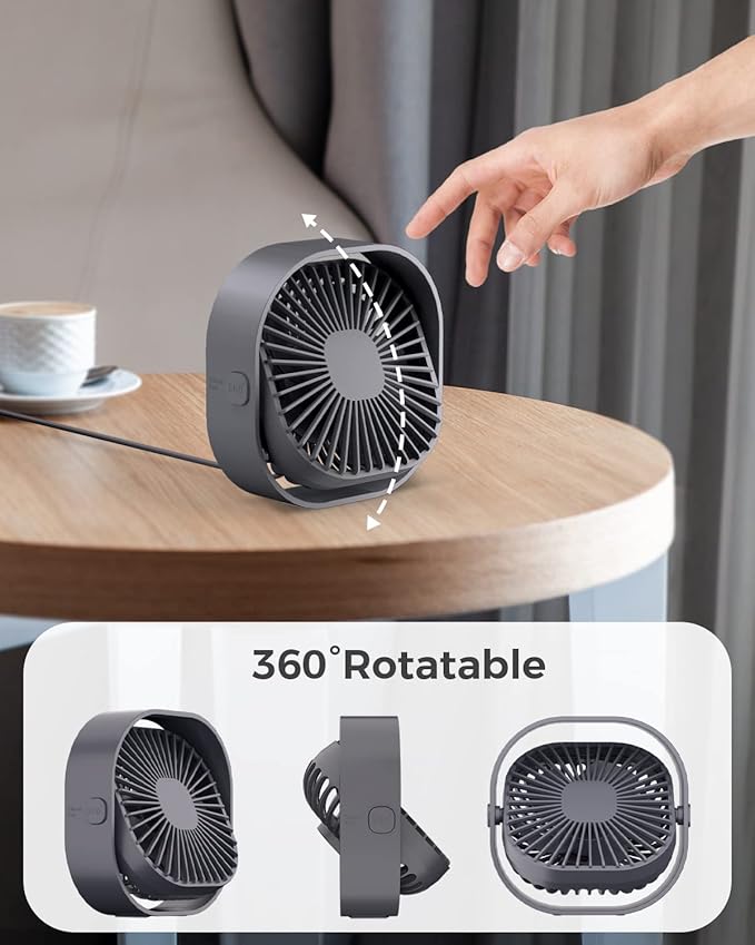 RJVW 4 Inch Small USB Desk Fan, 3-Speed Portable & 360°Rotatable Mini Cooling Fan, USB-Powered Desktop Fan for Home Office Bedroom Dorm Indoor Outdoor Summer Gift