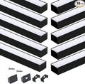 Muzata 10Pack 6.6FT/2M Plus-Size Spotless LED Channel Black LED Strip Diffuser Channel with Milky Frosted White Diffuser Cover U103 BW 2M