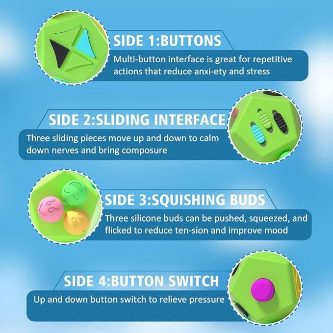 Fidget Dodecagon –12-Side Fidget Toys Cube Relieves Stress and Anxiety Anti Depression Travel Toy Christmas Stocking Stuffers Gifts for Children and Adults(B1 Green)