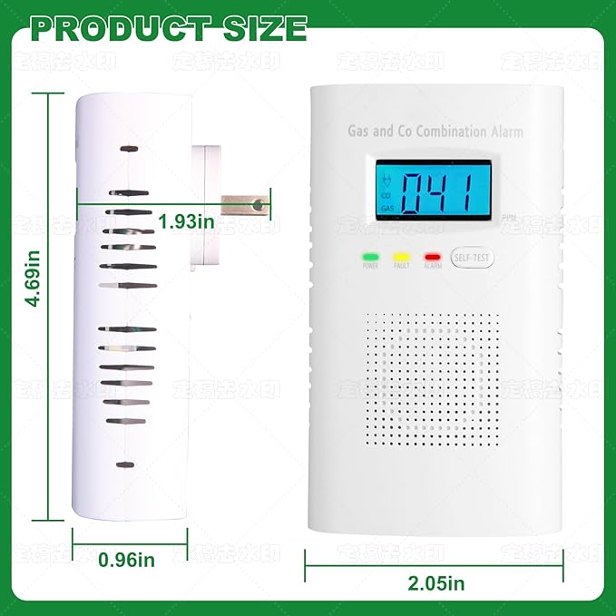 Combination Gas and Carbon Monoxide Detector Plug-in | CO Alarm & Natural Gas Combustible Detector | Digital Display, Battery Backup, Easy Install | for Home Kitchen Safety Monitoring 1-Pack