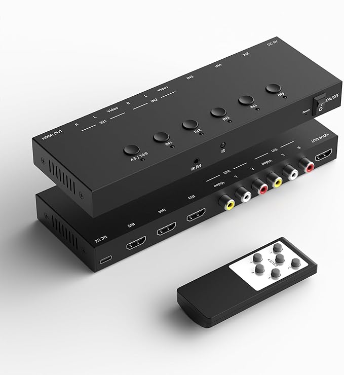 Dingsun 3 Way HDMI 2.0 to HDMI Switcher + 2 Way RCA to HDMI Converter for Fire Stick，ROKU, N64, NGC, Wii, PS2/3/4/5, Xbox Series, Xbox ONE, Switch ect.