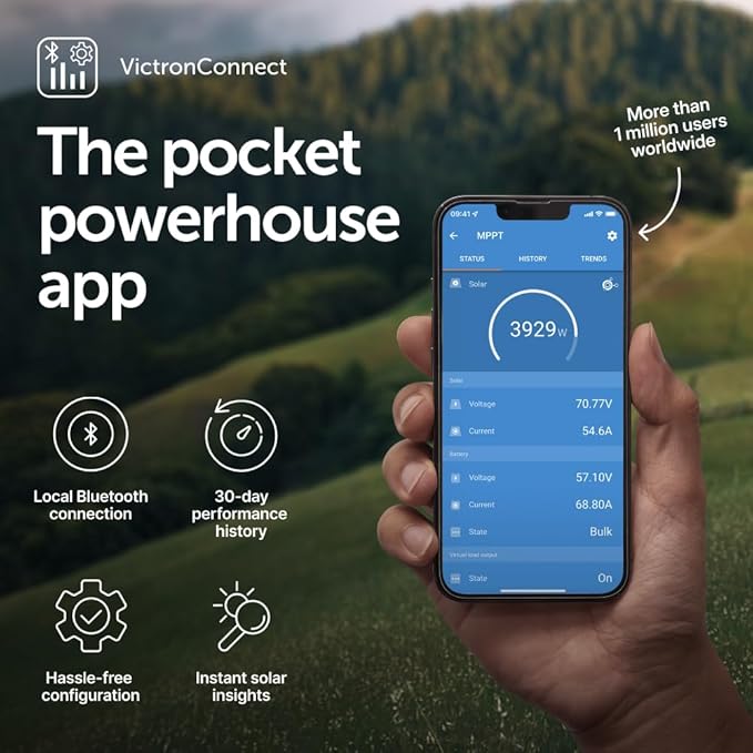 Victron Energy SmartSolar MPPT Tr Solar Charge Controller (Bluetooth) - Charge Controllers for Solar Panels - 150V, 70 amp, 12/24/36/48-Volt