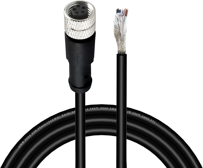 Lonlonty M8 Cable 5 Pin 6.5Ft/2M Female B Coding Circular Connector Cable Shielded IP67 Waterproof Single End Cable B Code