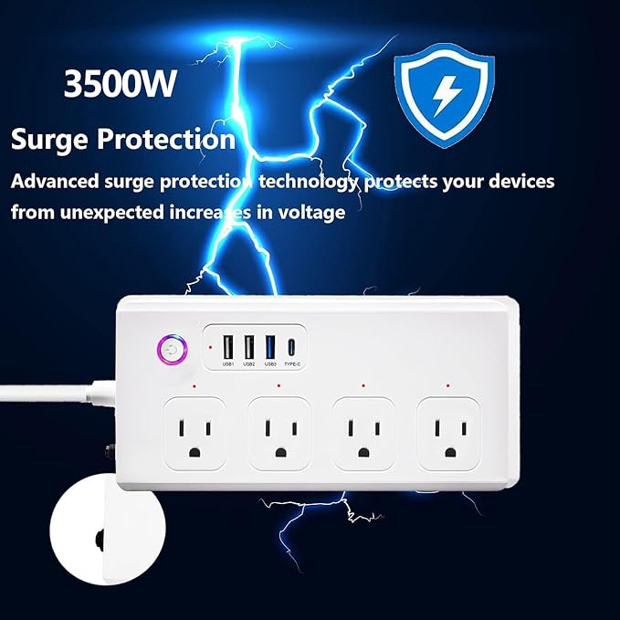 Matter Smart Power Strip,WiFi Flat Plug Strip with 4 Smart Outlets and 4 USB Ports, Voice/APP Remote Control,5 Ft Extension Cord Surge Protector,Compatible with Alexa, Apple HomeKit and Google
