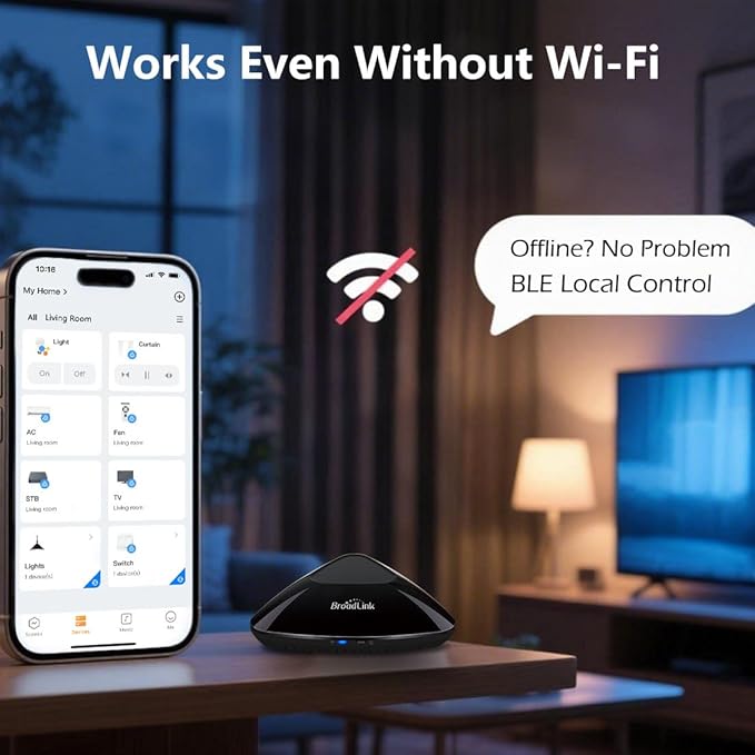 Broadlink RM MAX Smart Home Hub, Wi-Fi & BLE Universal Remote for IR/RF Devices, Compatible with Alexa & Google Home, Easy Setup, RF Hub for TV, AC, Blinds
