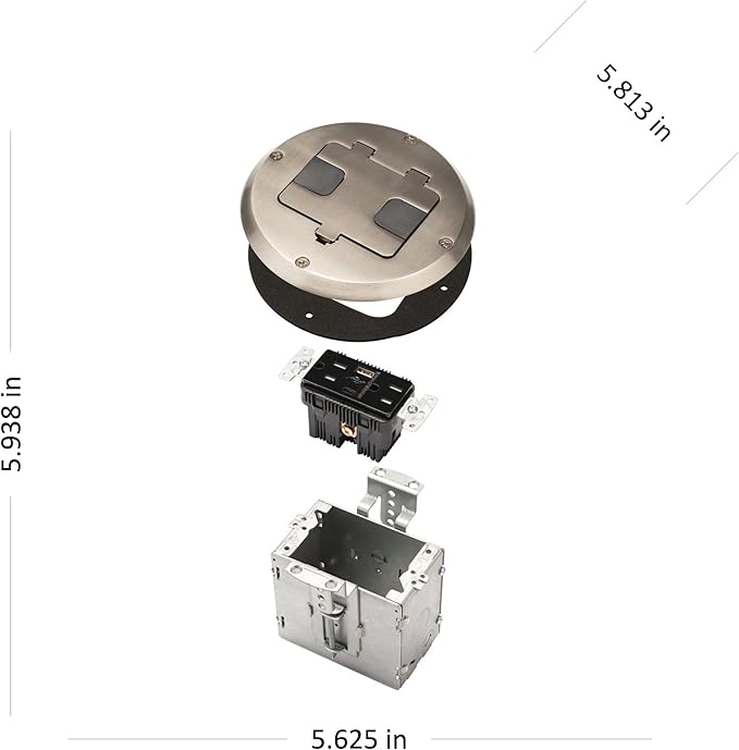 RACO Floor Box Kit 6239ACNI Nickel 15A/125V Duplex Receptacle Outlet with USB Ports, Single Gang Electrical Box for Wood Sub-Floor with 3.1A/5V Type A and C USB Outlet Receptacles for Home Improvement