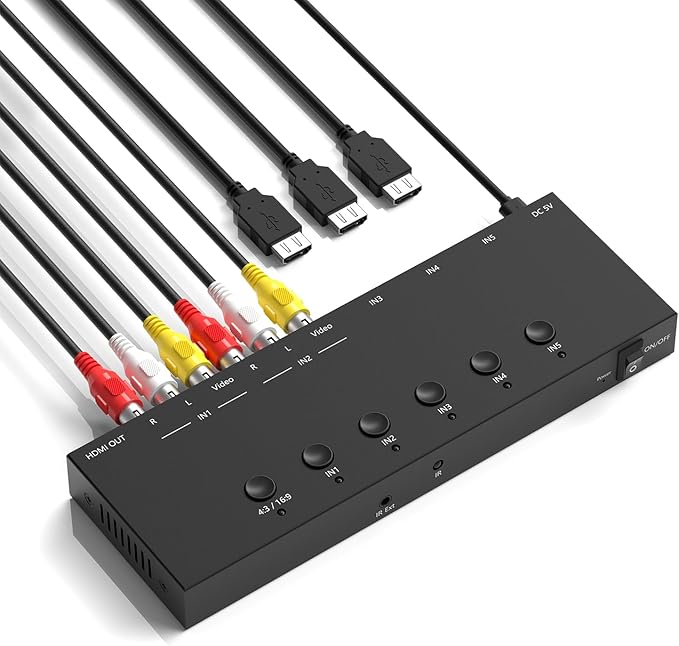 ZUZONG 2 AV to HDMI Converter + 3 HDMI2.0 Switcher(2 in 1) 2 Way RCA Composite to HDMI Adapter Support 4:3/16:9 Switching for N64 NGC WII Xbox PS2/3/4/5 DVD Xbox Series/ONE Switch/OLED