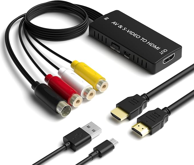Arector RCA/S-Video to HDMI Converter, S Video+ AV to HDMI Converter with (RCA and Svideo Integrated), Compatible for PAL/NTSC/TV/PC/PS1/PS2/ STB/Xbox/VHS/VCR/DVD