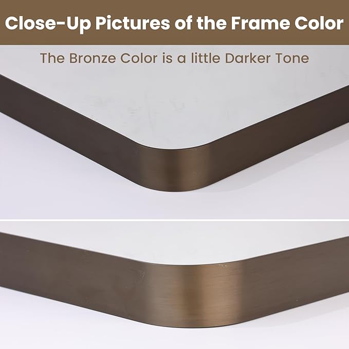LOAAO 48”X36” Bronze Bathroom Mirrors for Vanity, Rounded Rectangle Brushed Bronze Metal Frame Mirror, Anti-Rust, Tempered Glass, Hangs Horizontally or Vertically