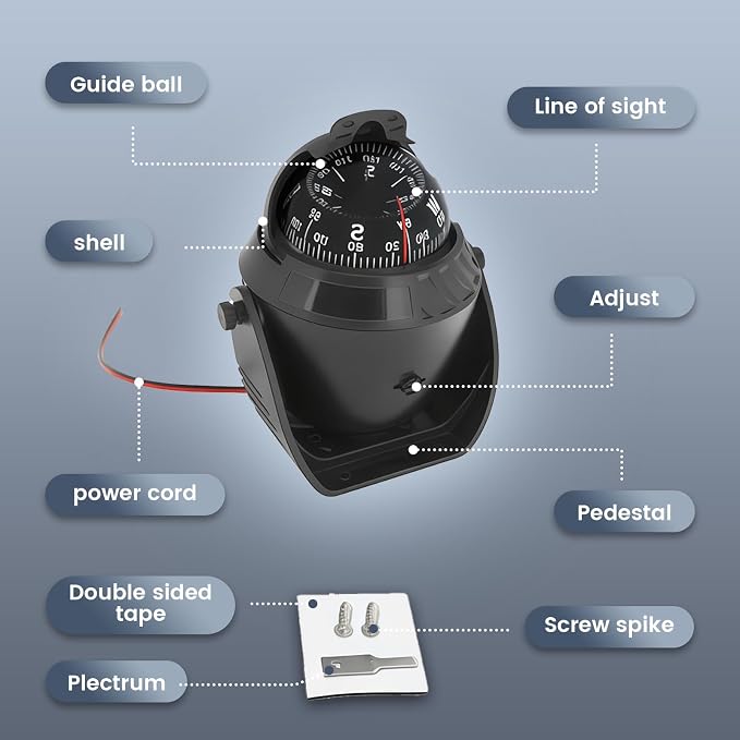 Boat Compass with Magnetic Declination Adjustment, Pivoting Marine Compass - Image 5