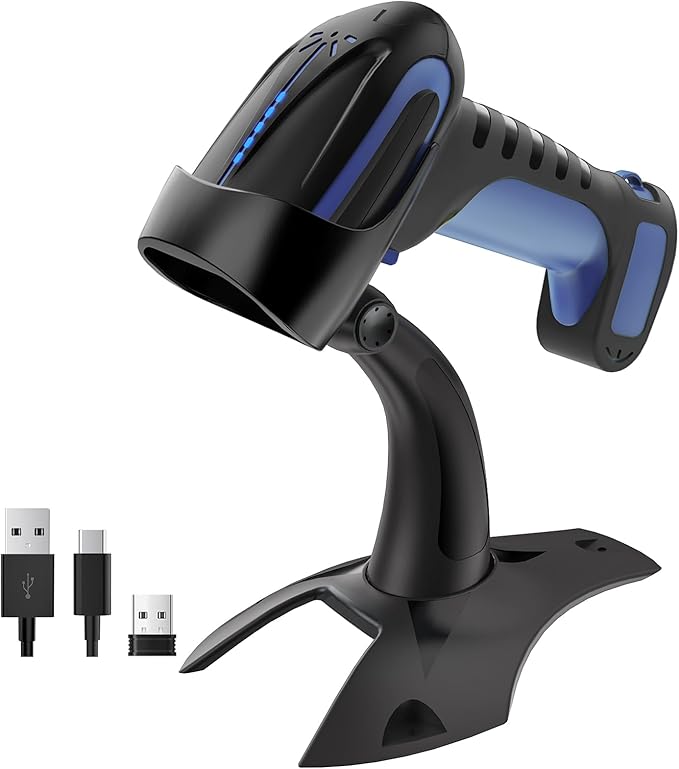 Tera Barcode Scanner Wireless 2D QR with Stand: Pro Version Battery Level Indicator 2500mAh Industrial Grade Bar Code Reader 3-in-1 Works with Bluetooth 2.4G USB Wired 8100 Dark Blue