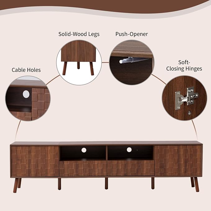 Virubi Mid-Century Modern TV Stand, Entertainment Center with 2 Doors,2 Drawers and Open Shelf, Media Console for TVs up to 80 Inch, Television Stands with Cable Management for Living Room