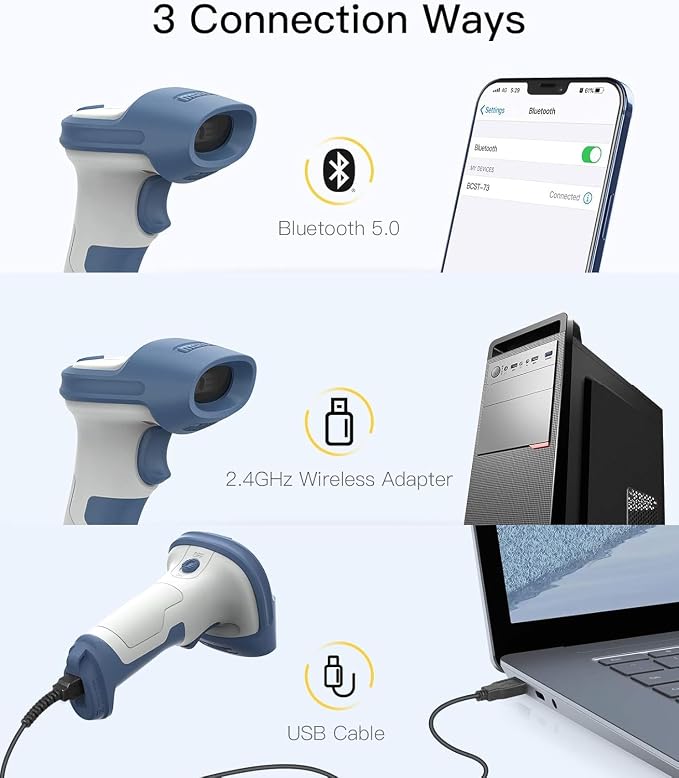 Inateck Bluetooth Barcode Scanner, 2D Wireless Barcode Scanner, 3 in 1 Reader - Image 3