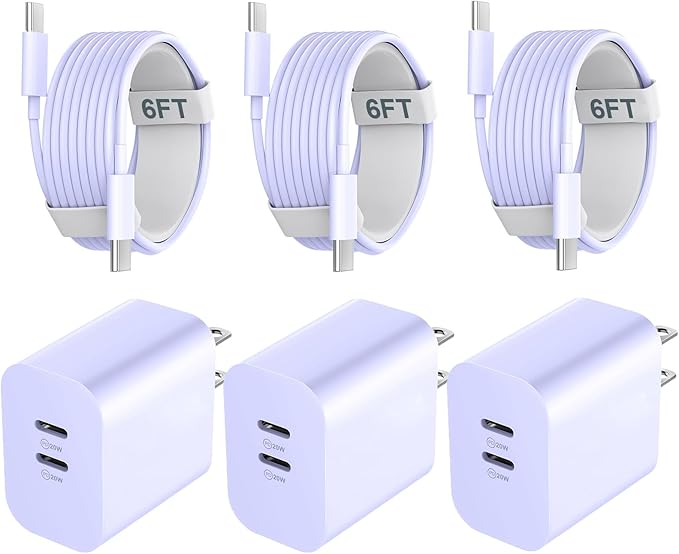 Phone 17 16 15 Pro Max Charger Fast Charging, 20W USB C Charger Block with 6FT Long USB C to C Charging Cable Cord for Phone 17 16 15 Pro Max/17 16 15 Pro/17 16 15/16 15 Plus-Purple