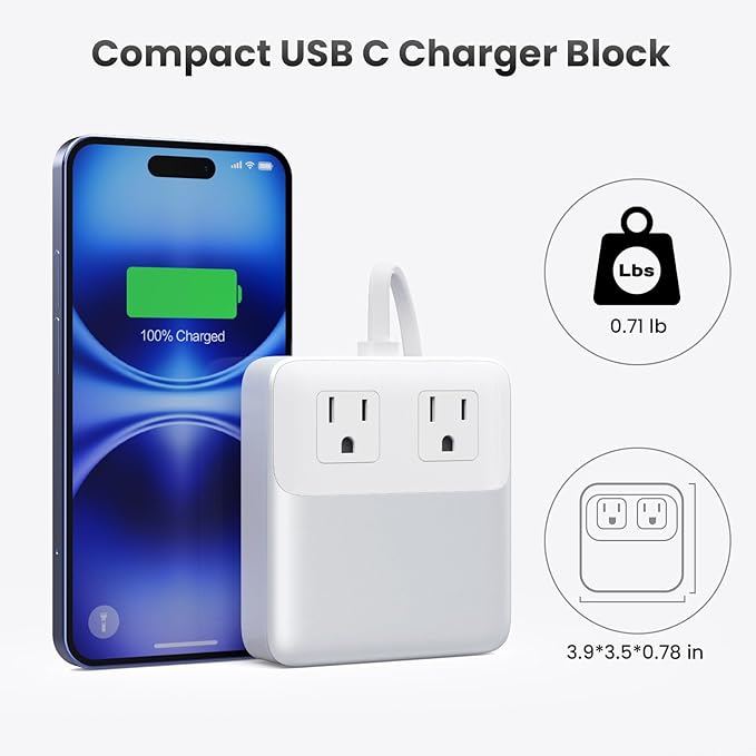 135W Charging Station USB C Power Strip,6-in-1 GaN USB C Charger Block with Plug &5ft Cord,2 AC,2 USB-A,2 USB-C,PD 65W Laptop Charger for MacBook,iPhone 16/15/14,Desktop Fast Charging for Home,Office