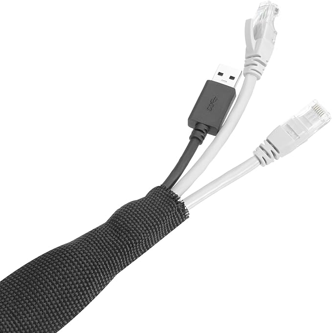 MECCANIXITY Braided Cable Sleeves Heat Shrinkable Fabric Sleeving, 2" 10ft Black 2:1 Ratio Heat Shrinkable Cord Protector for Harness Cable, Network Cable Protection, Cable Management