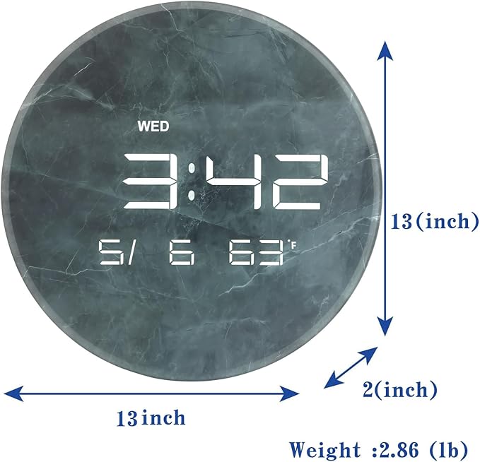 Nbdeal Digital Wall Clock with LED Display, 13" Calendar & Temperature, Automatic Dimming, 12/24hr Format, Wall & Desk Use - HUI-7855