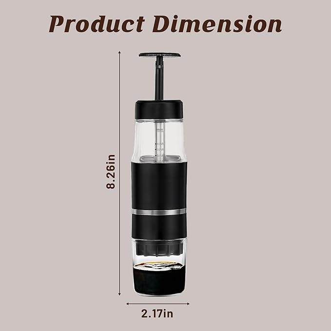 PIQUEBAR Portable Coffee Maker for Ground Coffee & Capsules, Small Espresso Machine Manual French Press Coffee Maker for Travel, Camping