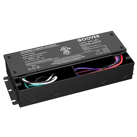 GOOVER 100W Dimmable LED Driver, 12V Triac Dimmable Power Supply, AC to DC Transformer for LED Light, Compatible with Lutron and Leviton Dimmer, Waterproof IP67 and UL Listed