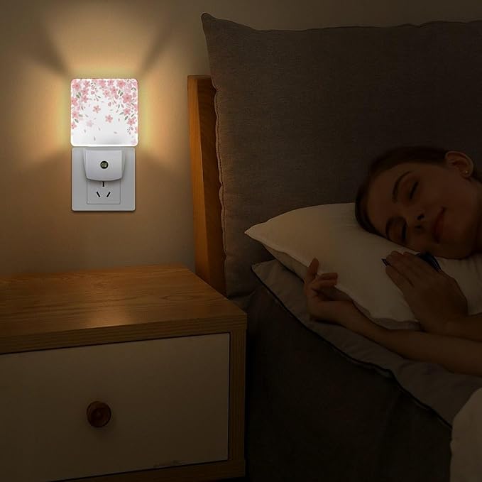 Falling Flowers Night Light, Plug into Wall Decor Nightlights for Bedroom, Bathroom, Hallway, Kitchen, with Dusk to Dawn Light Auto Sensors LED Night Lights for Boys Girls Women Men Room Gifts
