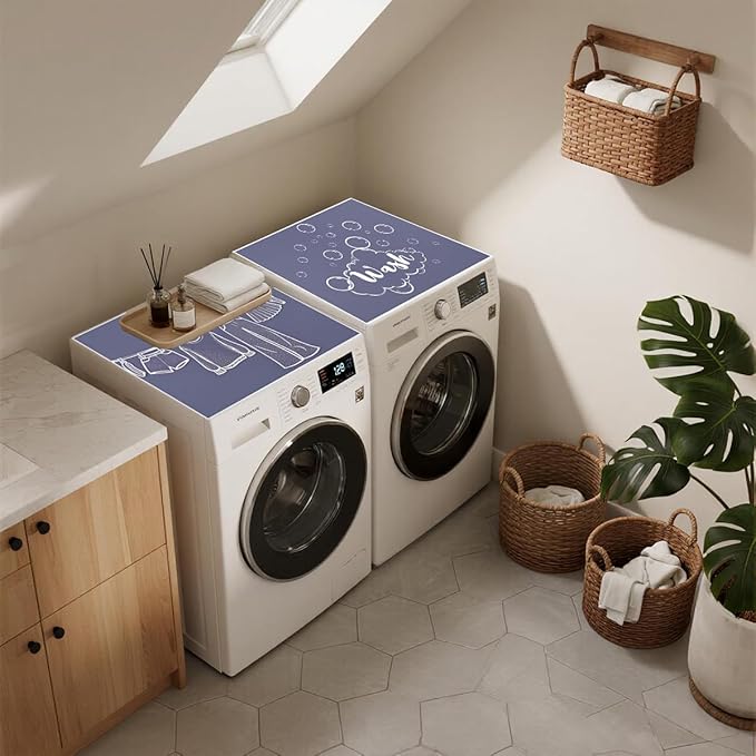 Esamploe Washer Dryer Countertop Mat,Washer and Dryer Topper Dust Proof Quick Drying Indicator Mat,Washer Dryer Covers Topper Anti Slip Protective Cover for Laundry Rooms and Kitchens(Blue)