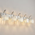 FDPBY Crystal Vanity Lights 5-Light Chrome Bathroom Vanity Lights Modern Crystal Bathroom Light Fixtures Over Mirror 42.51" Long Vanity Light for Bathroom