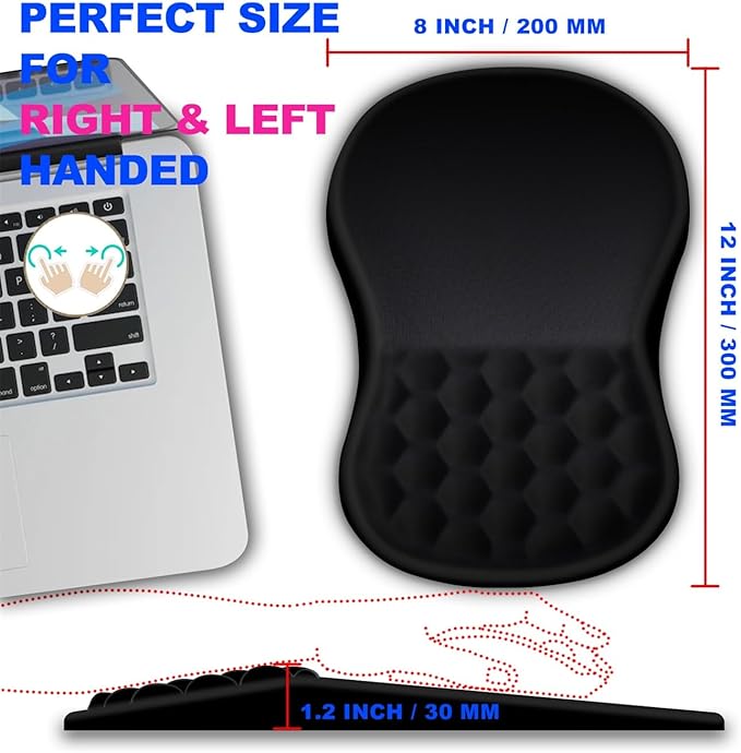 KUOSGM Mouse Pad Wrist Support, Ergonomic Mouse Pad with Massage Dot, Comfortable Computer Mouse Pad for Laptop, Wrist Rest Pain Relief Mousepad with Non-Slip PU Base for Office & Home, 12 x 8 in