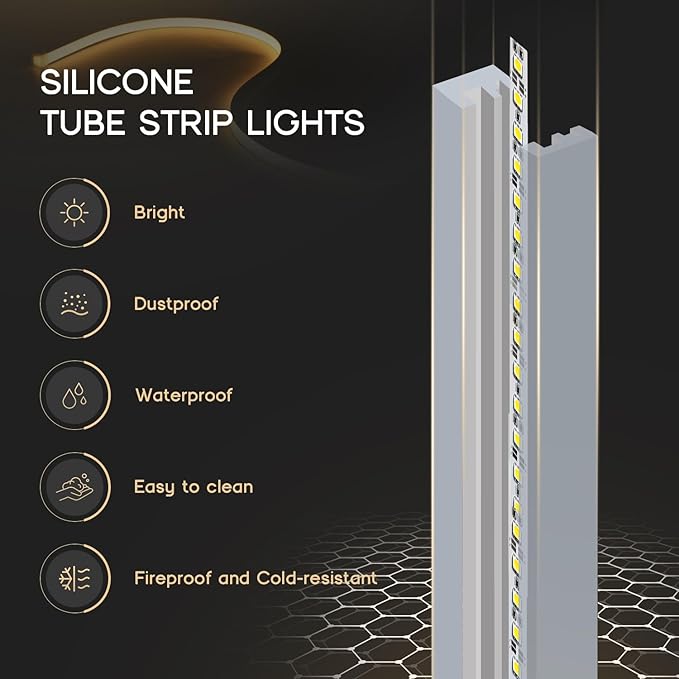 VOEWT LED Strip Lights Warm White 3000K,16.4ft 110-120V Neon Rope Lights,Flexible Silicone Outdoor Waterproof Neon Strip Lights for Bedroom,Mirror,Kitchen Cabinet, Living Room,Halloween Decor