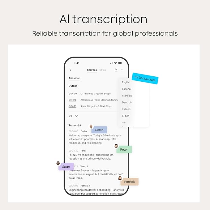 Plaud Note Pro AI Voice Recorder, Transcribe & Summarize with AI, App Control, Note Taker for Meetings & Calls, Supports 112 Languages, Ultra-Slim w/InstantView Display, Case Included, Silver