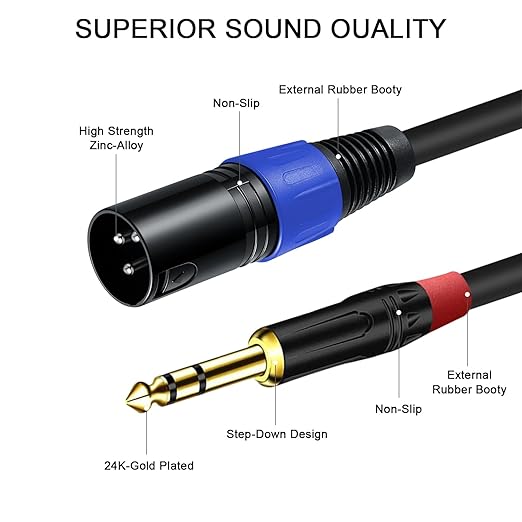 Jozzai 2Pack 6.35mm Dual TRS to XLR Male Cable for Microphone, Mixer, Amplifier, 1.5 FT, 1/4 TRS to XLR Audio Cable, Y Splitter Patch Cord, 3-Pinxlr to Dual 1/4 Male Converter Adapter Cable