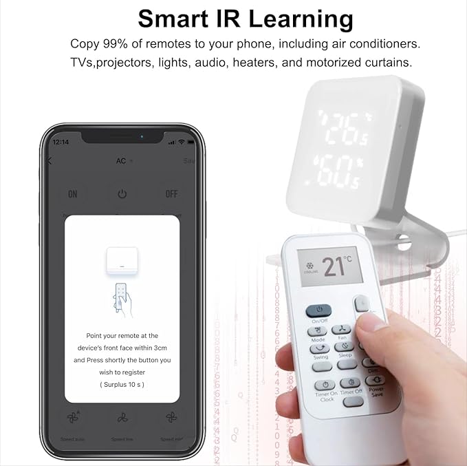 WOOX Smart Air Conditioner & Heater Pump Controller, WiFi IR Remote Control for Mini Split AC, Portable & Window AC, Temperature and Humidity Automation Controllers, Compatible with Alexa/Google