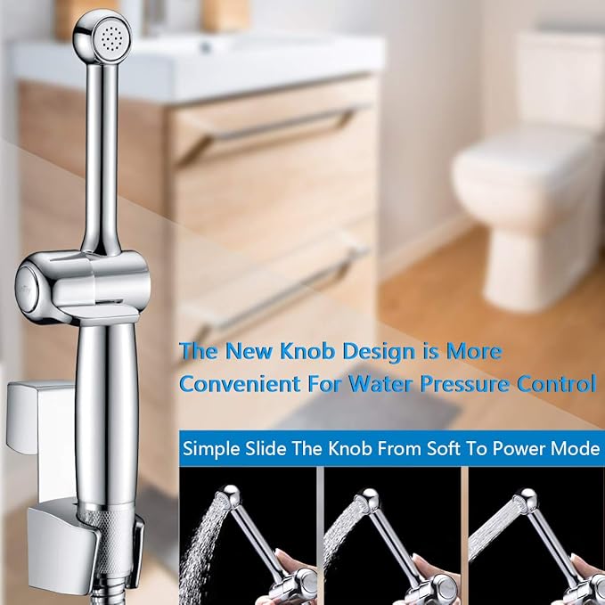 Handheld Bidet Sprayer for Toilet, Hand Held Bidet Attachment, Cloth Diaper Toilet Sprayer Brass 7.9" Bidet Wand, Adjustable Water Jet Spray for Toilet with Backflow Preventer, Chrome