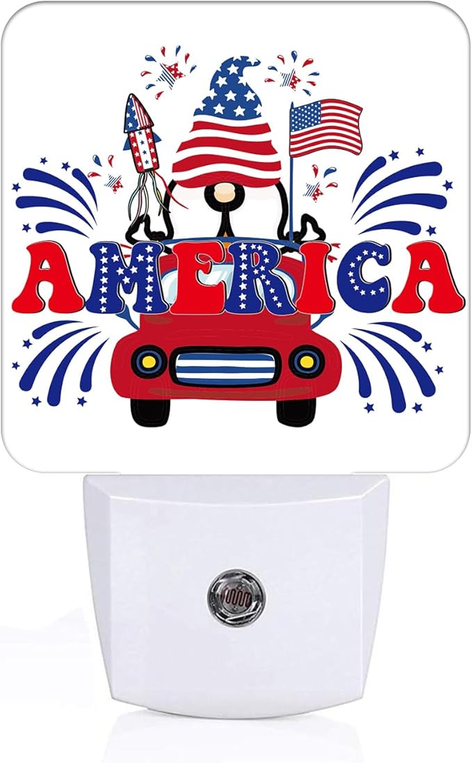 FSHVQKD Happy Independence Day Night Light,Plug Into Wall with Dusk to Dawn Light Sensors, Warm Nightlights for Bedroom, Bathroom, Hallway, Kitchen, Gifts Ideal for Boys Girls Women Men