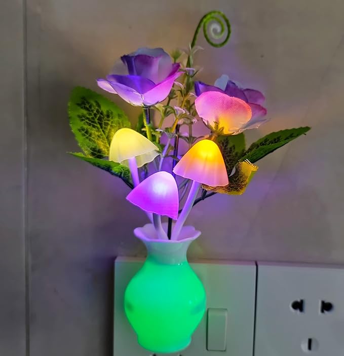 AUSAYE 2Pack Led Night Light Plug in Sensor Light, Energy Saving Lamp Dream Nightlight Rose Flower Mushroom Night Lights for Kids Adults Bedroom,Bathroom,Living Room,Stairs, Kitchen,Hallway