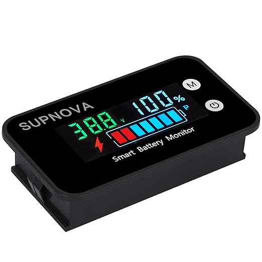 Battery Monitor12v 24v 36v 48v 60v 72v, Car,Golf cart Battery Tester Digital Display Capacity 7-100V Voltage Monitor Capacity Percentage Tester with Buzzer Alarm and Temperature(Not Waterproof)