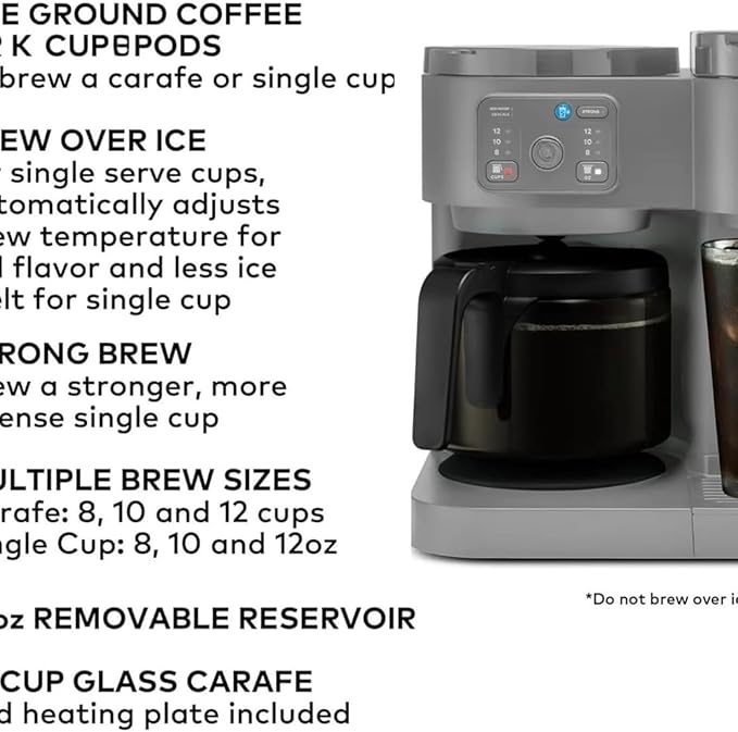 K Duo Coffee Maker for Hot and Iced Drinks, Single Serve KCup Pod Brewer and 12 Cup Carafe Drip Coffee Pot, 60oz Water Reservoir,Pause & Pour Feature, Perfect for Home & Office Use