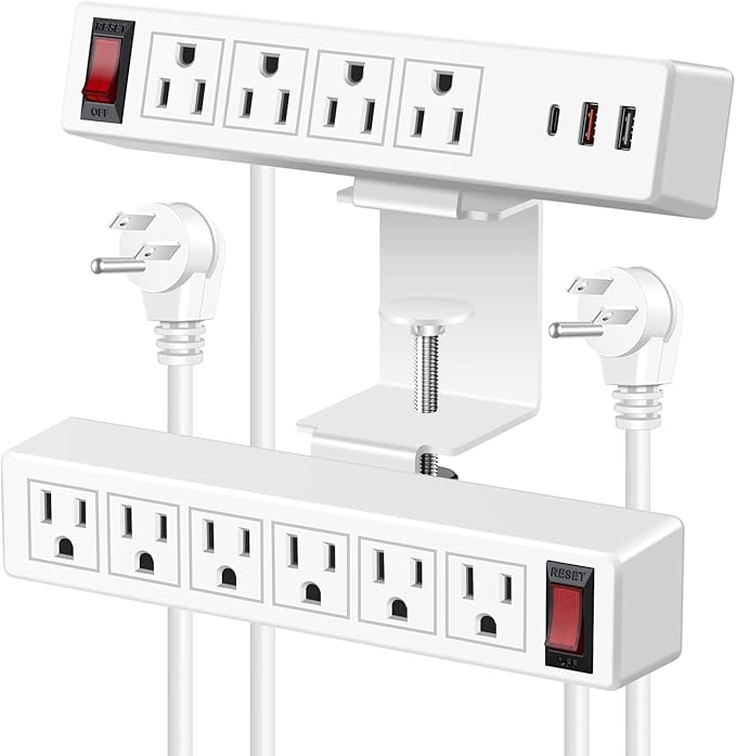 Desk Clamp Power Strip with PD20W USB-C, 2 in 1 Dual Layer Under Desk Power Strip, Removable Clamp Power Socket with 10AC Outlets & Switch, 10ft Extension Cord(ETL Listed)
