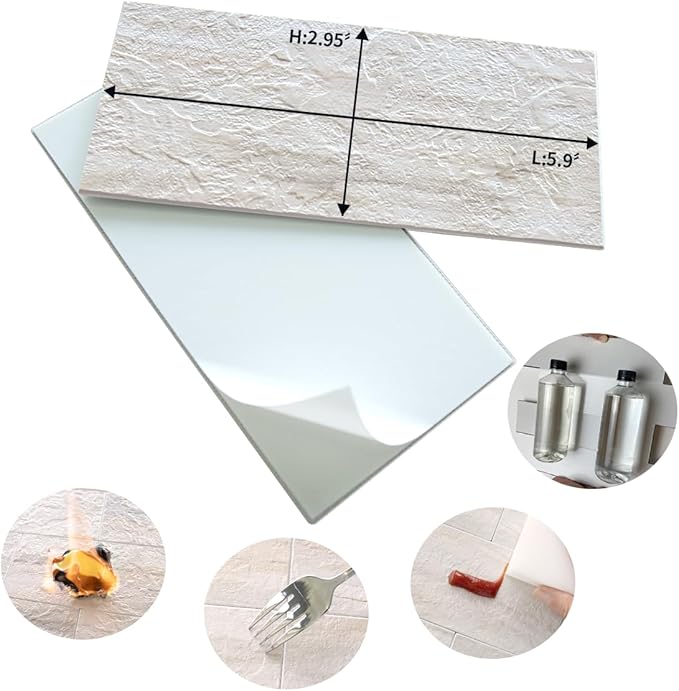 AULIGET 4-Piece Beige Slate Peel and Stick Backsplash Wall Tiles, 3" x 6" PVC Faux Stone Stick on Tile for Backsplash Kitchen, Bathroom, Laundry Room, Camper, Fireplace