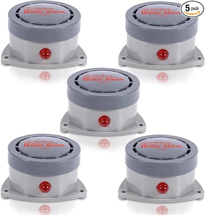 Water Leak Detector 5 Pack, Shackcom Water Alarm 110DB, Waterproof & by Shackcom